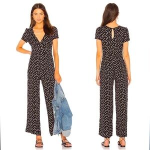 Free People Revolve Mia Short Sleeve floral Jumpsuit in Black | Size 10 | Large